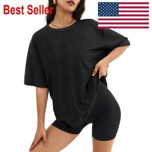 Oversized Crewneck Tee Loose Fit Y2K Summer Casual Blouse Basic Top